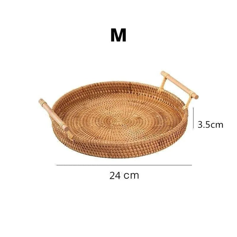 Bandeja Decorativa Redonda de Vime em Rattan Feita a Mão - Loja Sem Barreiras
