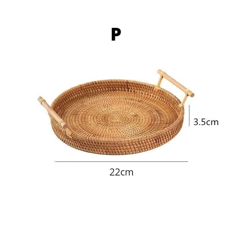 Bandeja Decorativa Redonda de Vime em Rattan Feita a Mão - Loja Sem Barreiras