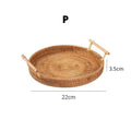 Bandeja Decorativa Redonda de Vime em Rattan Feita a Mão - Loja Sem Barreiras