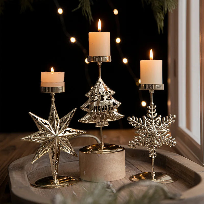 Castiçal de Vela em Ferro com Estrela e Rena Decoração de Natal - Loja Sem Barreiras