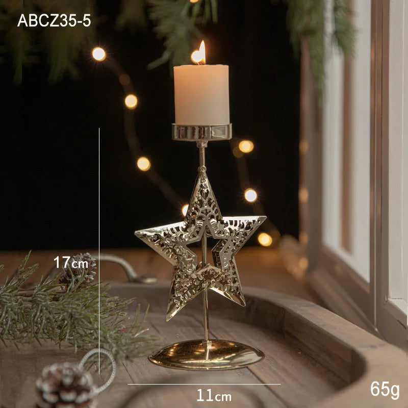 Castiçal de Vela em Ferro com Estrela e Rena Decoração de Natal - Loja Sem Barreiras