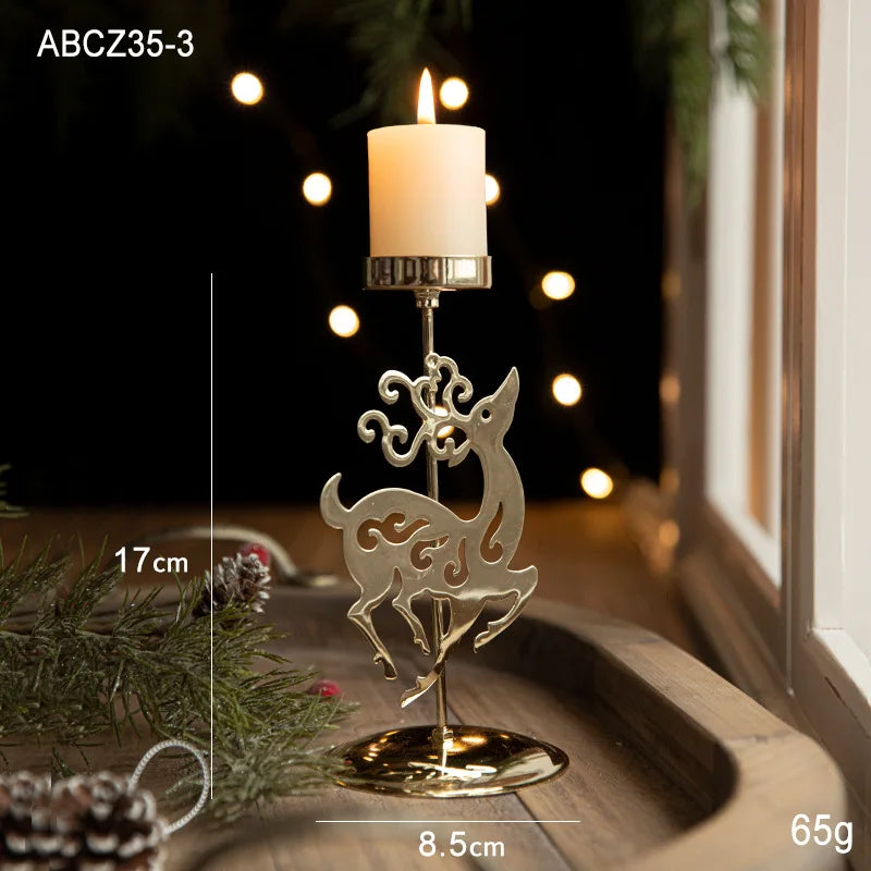 Castiçal de Vela em Ferro com Estrela e Rena Decoração de Natal - Loja Sem Barreiras