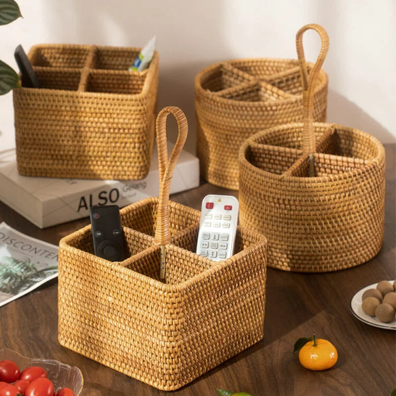 Cesta de Armazenamento de Vime em Rattan Feita a Mão - Loja Sem Barreiras