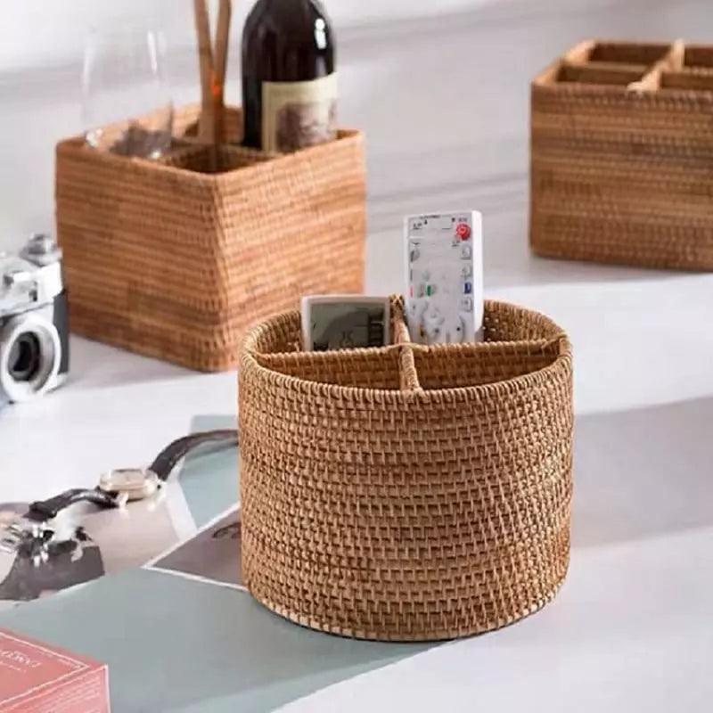 Cesta de Armazenamento de Vime em Rattan Feita a Mão - Loja Sem Barreiras