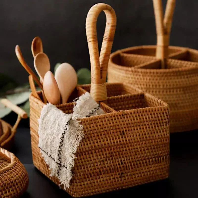 Cesta de Armazenamento de Vime em Rattan Feita a Mão - Loja Sem Barreiras