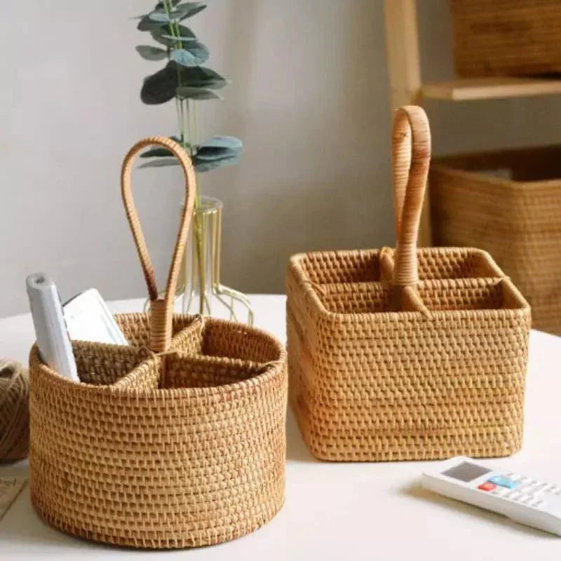 Cesta de Armazenamento de Vime em Rattan Feita a Mão - Loja Sem Barreiras