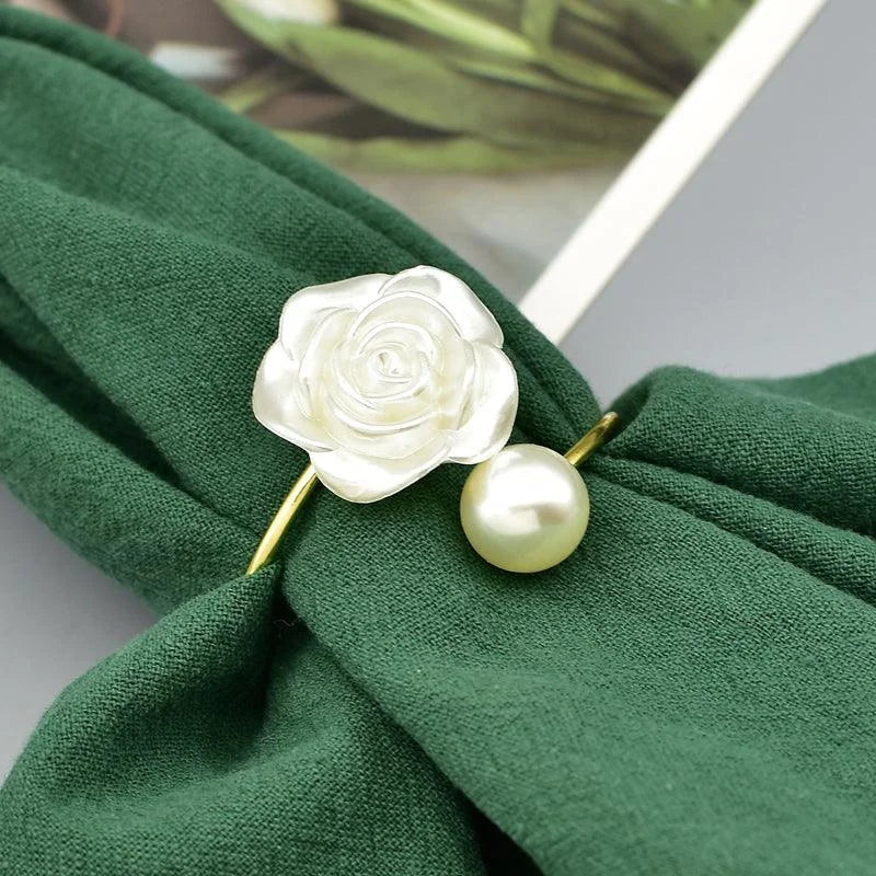 Conjunto Anéis de Guardanapo de Tecido Flor e Pérola - Loja Sem Barreiras