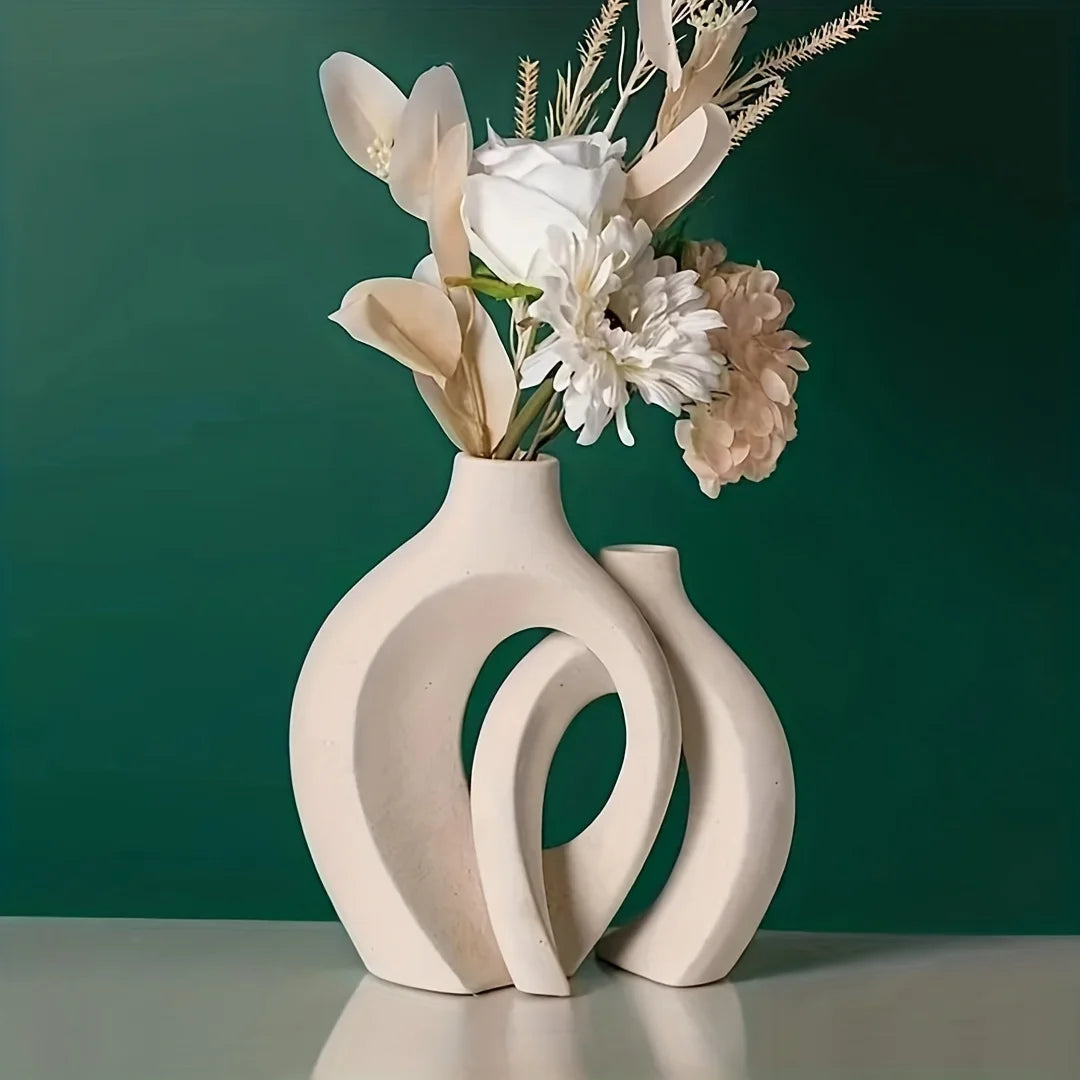 Conjunto com 2 Vasos Decorativos de Cerâmica para Sala e Mesa - Loja Sem Barreiras