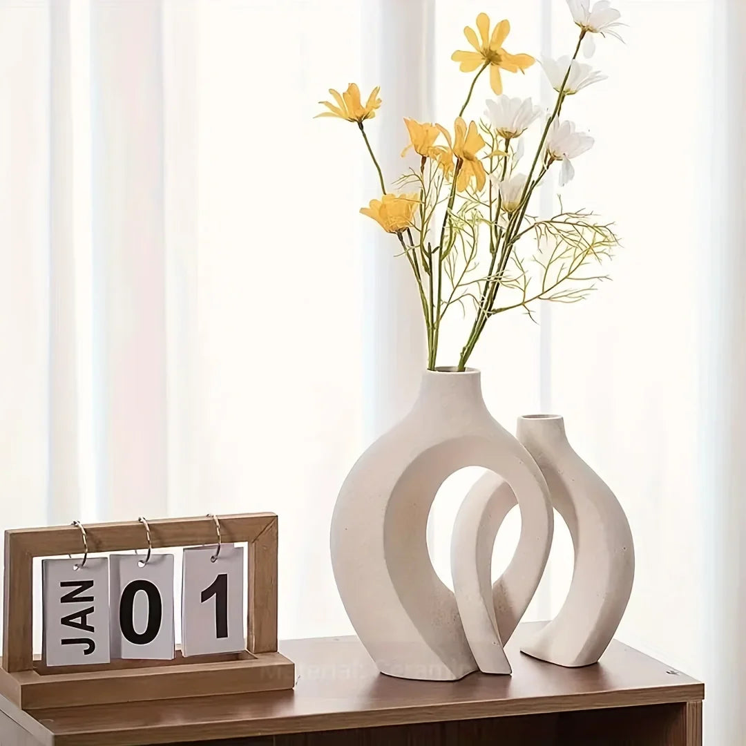 Conjunto com 2 Vasos Decorativos de Cerâmica para Sala e Mesa - Loja Sem Barreiras