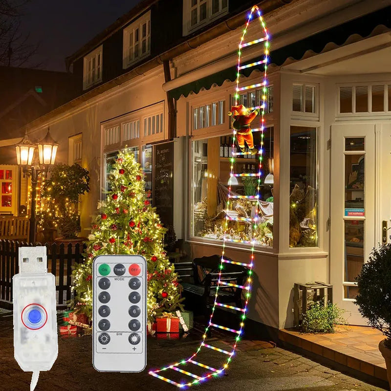 Decoração Natalina Papai Noel com Escada Iluminada em LED de 3m - Loja Sem Barreiras