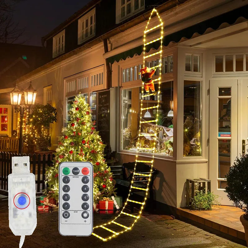 Decoração Natalina Papai Noel com Escada Iluminada em LED de 3m - Loja Sem Barreiras