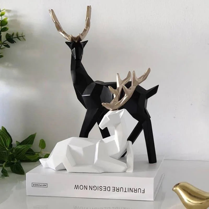 Decoração de Mesa de Resina Estátua Cervo 2 Peças - Loja Sem Barreiras