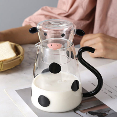 Borosilicate Glass Cow-Themed Carafe and Cup Set