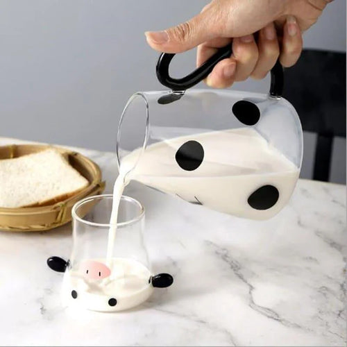 Borosilicate Glass Cow-Themed Carafe and Cup Set