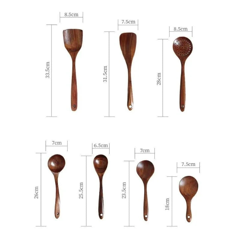 Kit Utensílios de Cozinha 7 Peças de Madeira - Loja Sem Barreiras