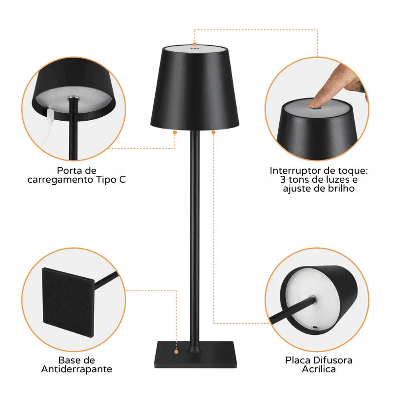 Luminária de Mesa LED Abajur Quarto Sala Portátil - Loja Sem Barreiras