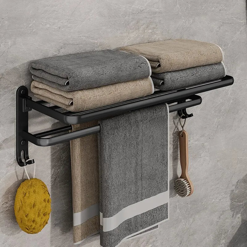 Foldable Wall-Mounted Towel Rack Black with Hook