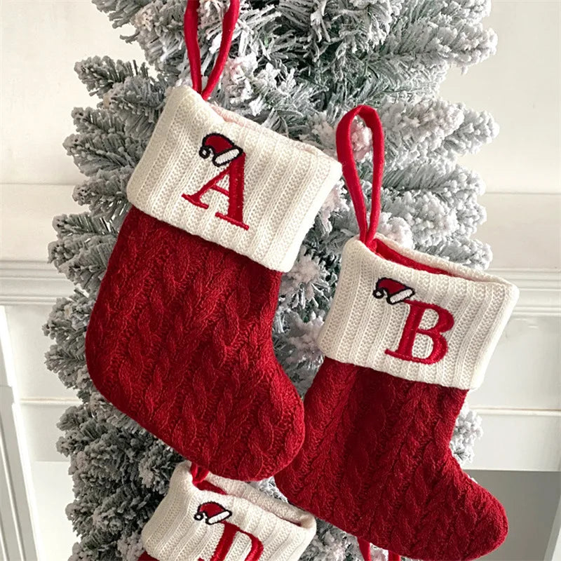 Enfeite Meias de Natal Letra do Alfabeto Decoração de Natal