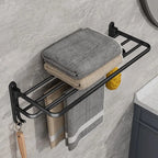 Foldable Wall-Mounted Towel Rack Black with Hook