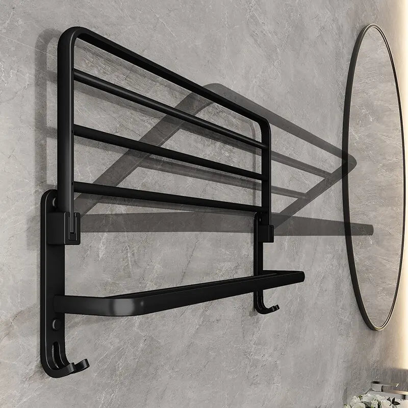 Foldable Wall-Mounted Towel Rack Black with Hook