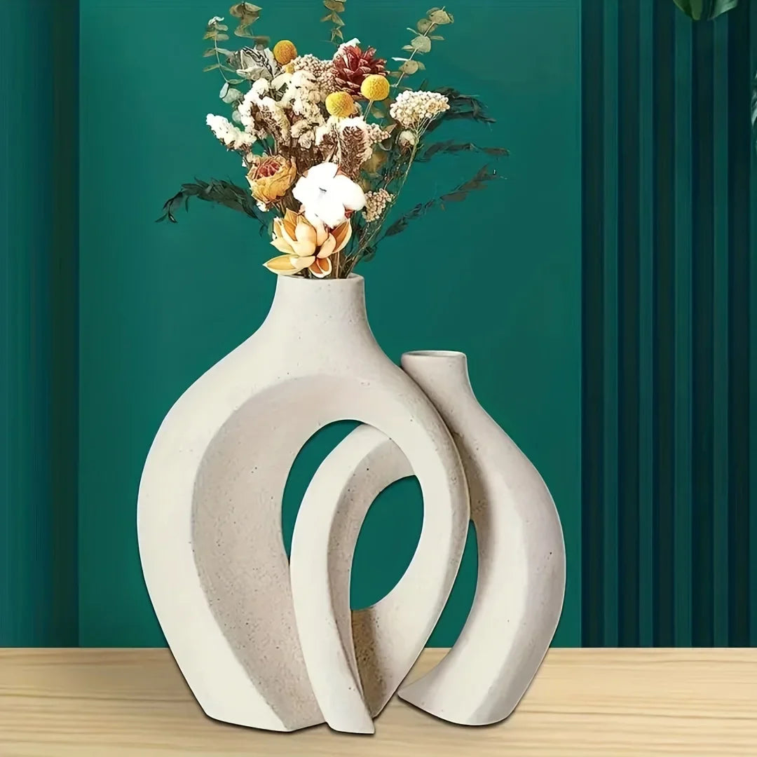 Conjunto com 2 Vasos Decorativos de Cerâmica para Sala e Mesa