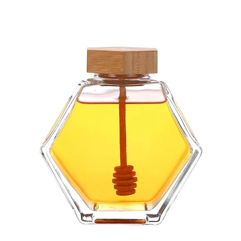 Glass Honey Jar with Wooden Lid and Spoon