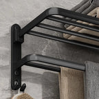 Foldable Wall-Mounted Towel Rack Black with Hook