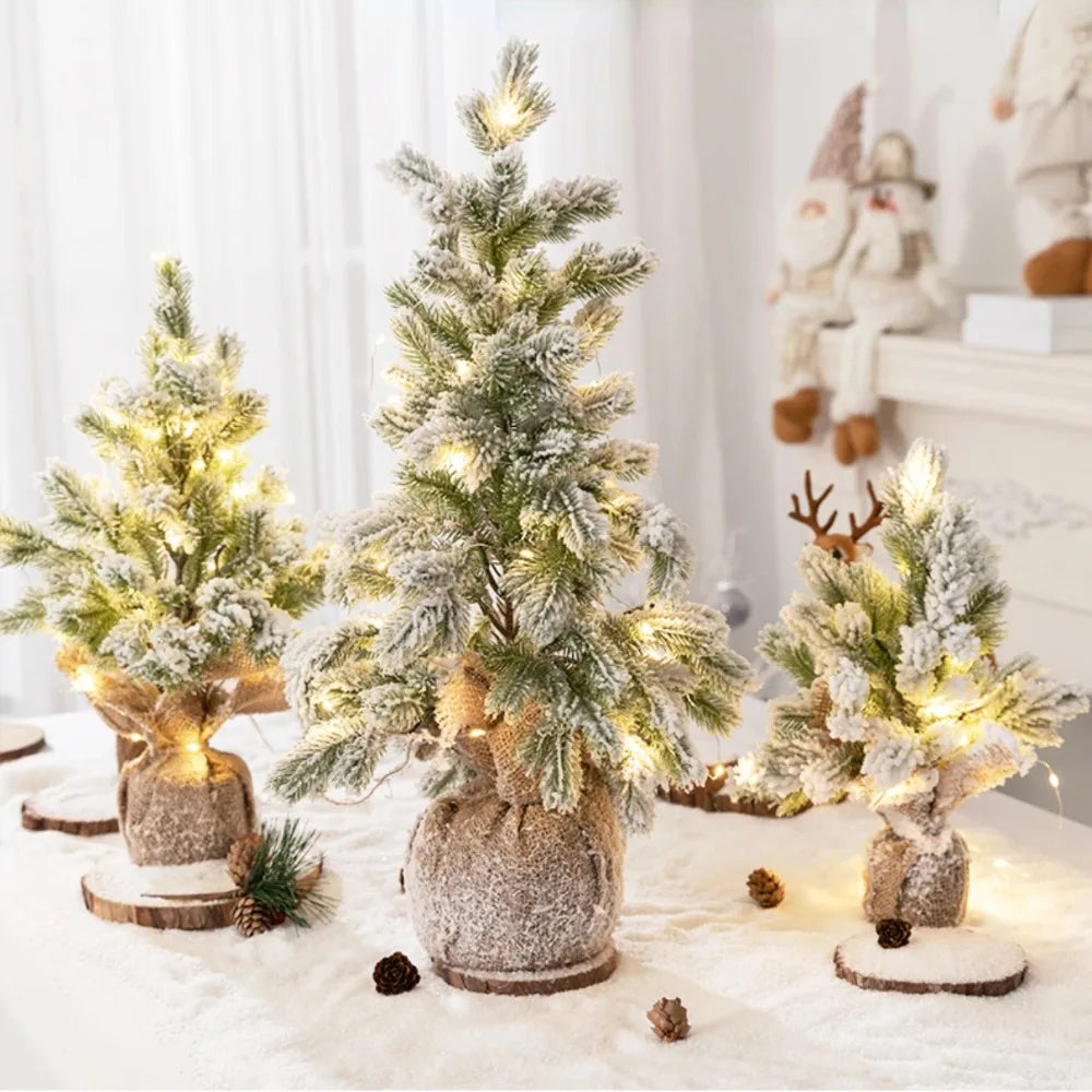 Árvore de Natal de Mesa Artificial com Neve e Luz