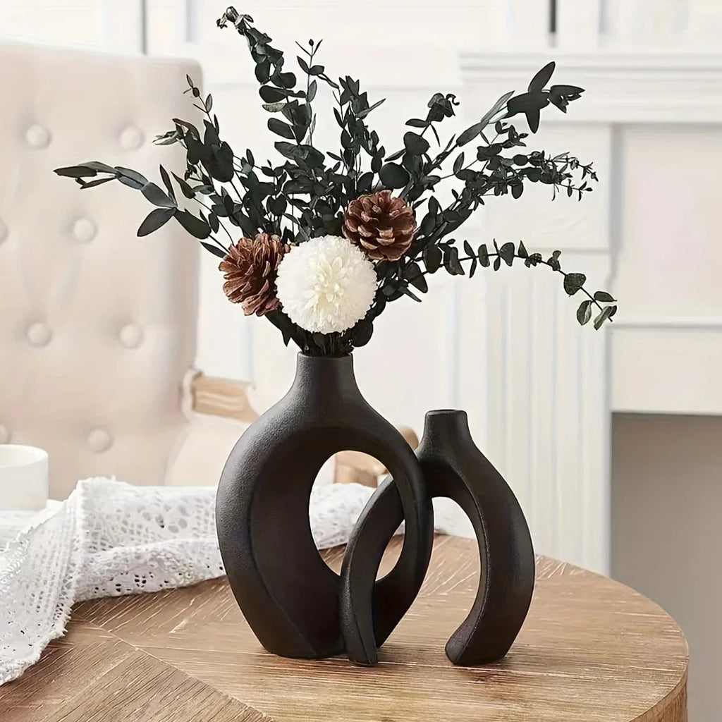 Conjunto com 2 Vasos Decorativos de Cerâmica para Sala e Mesa
