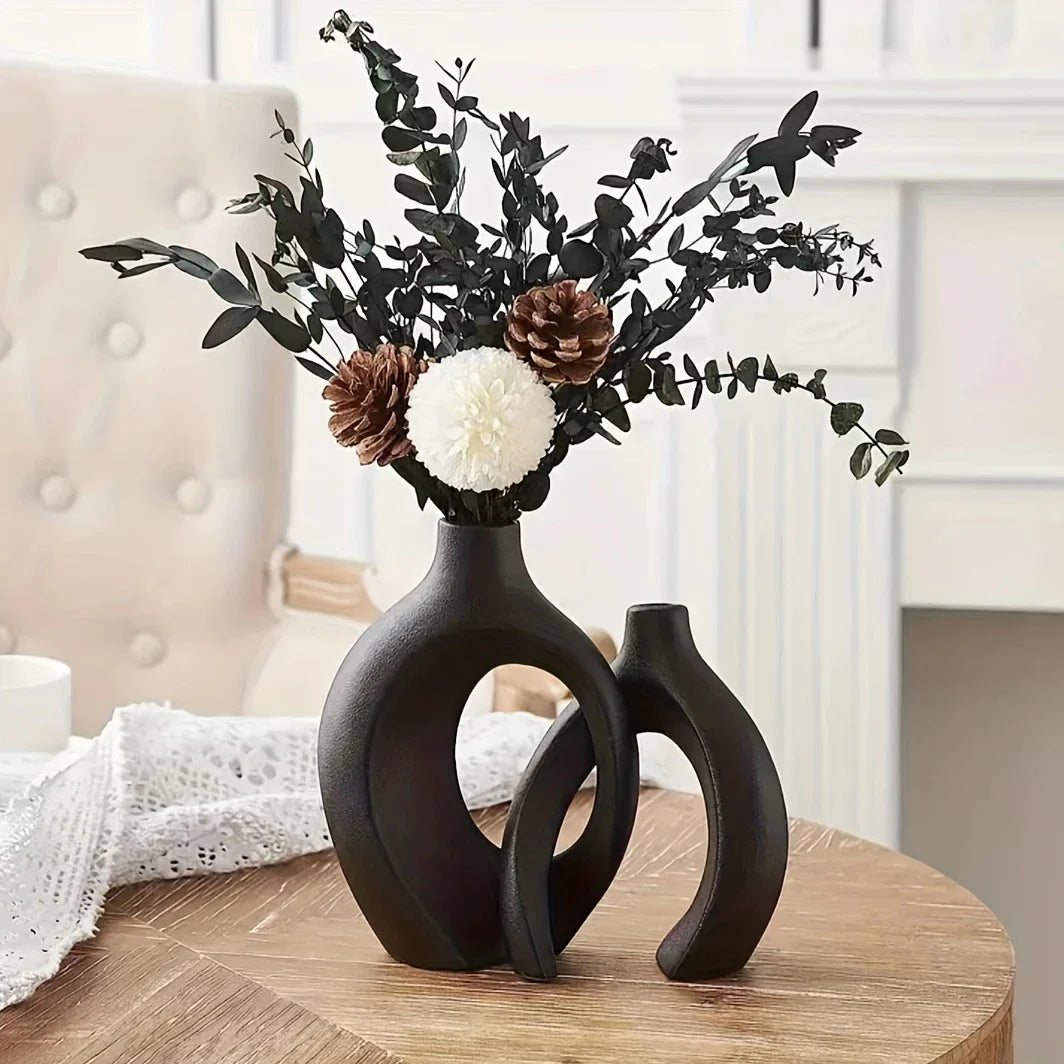 Conjunto com 2 Vasos Decorativos de Cerâmica para Sala e Mesa