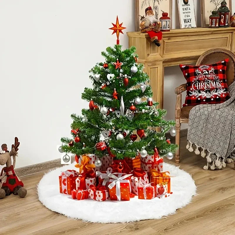 Saia para árvore de Natal Redonda Plush Neve Branca - Loja Sem Barreiras