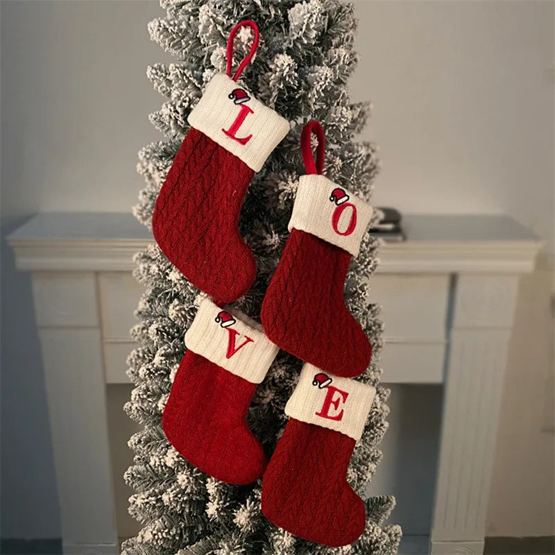 Enfeite Meias de Natal Letra do Alfabeto Decoração de Natal