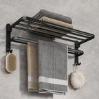 Foldable Wall-Mounted Towel Rack Black with Hook