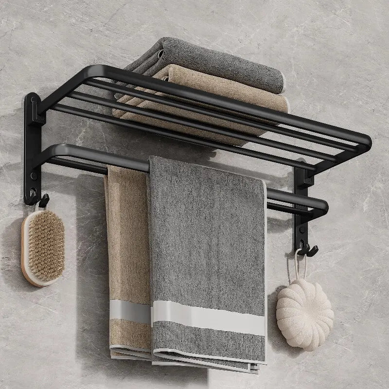 Foldable Wall-Mounted Towel Rack Black with Hook