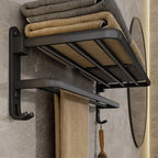 Foldable Wall-Mounted Towel Rack Black with Hook