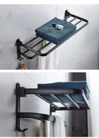 Foldable Wall-Mounted Towel Rack Black with Hook